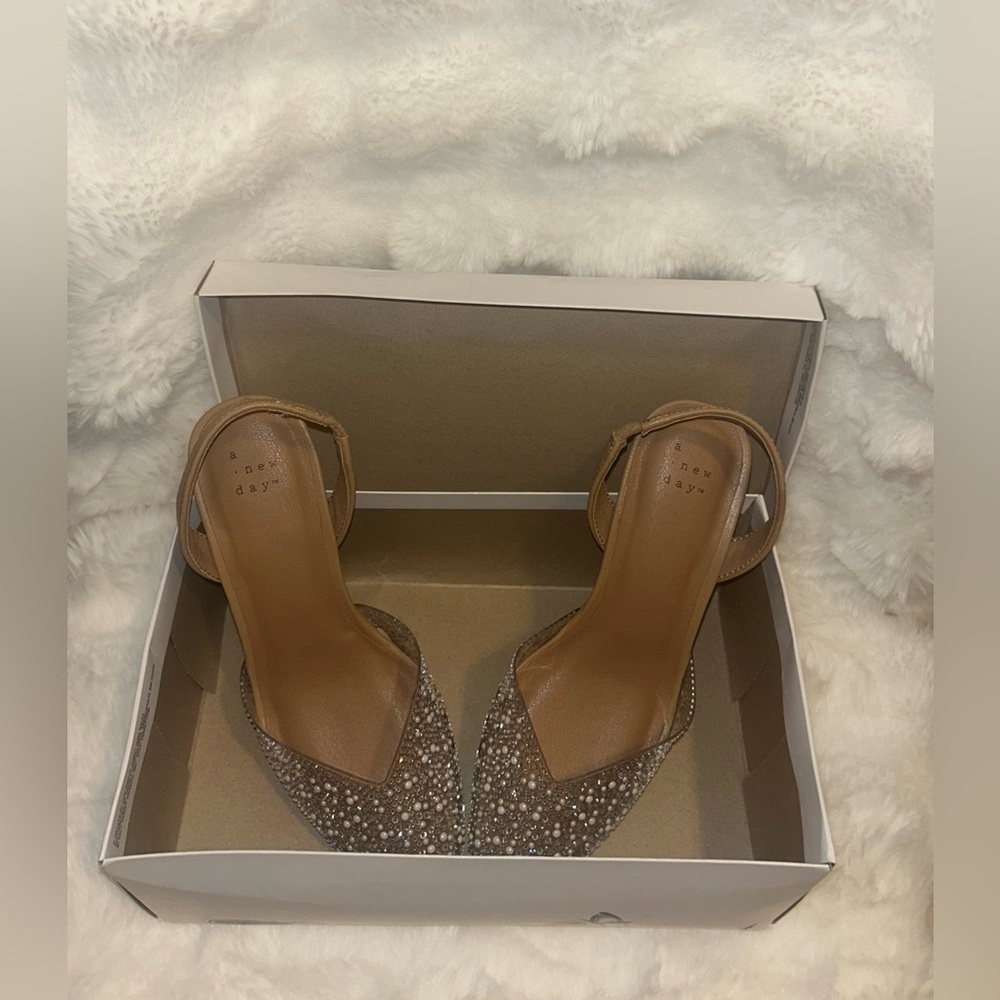 Women's Isabel Embellished Slingback Kitten Heels - A New Day Clear - Picture 7 of 9